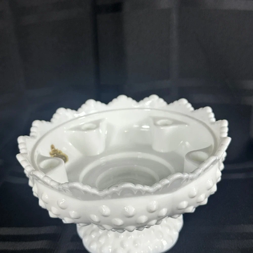 Fenton White Milk Glass Hobnail Candle Holder Set Footed 6-Way Bowl Candlestick